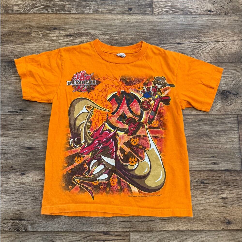 Vintage Kids Y2k Bakugan Battle Brawlers Orange Tee Shirt